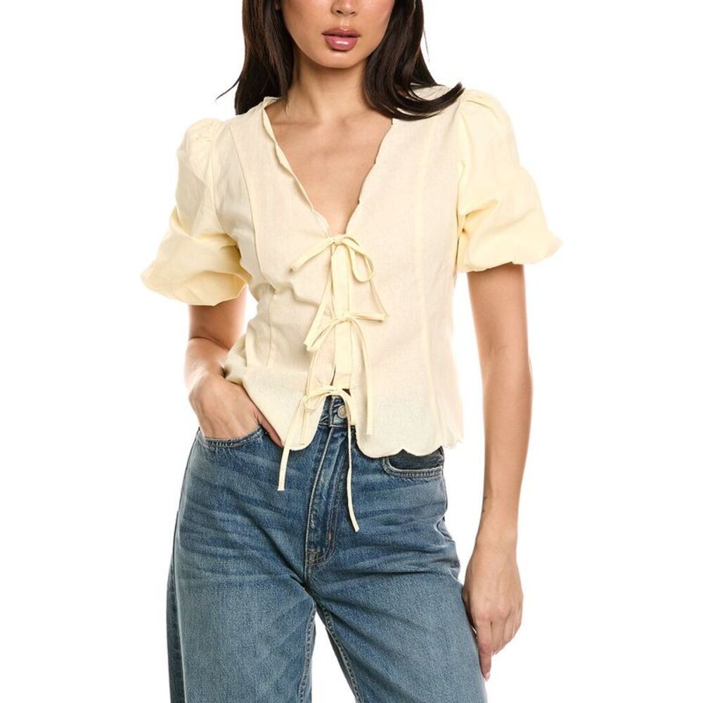 Estellina Womens Self-Tie Top, Yellow